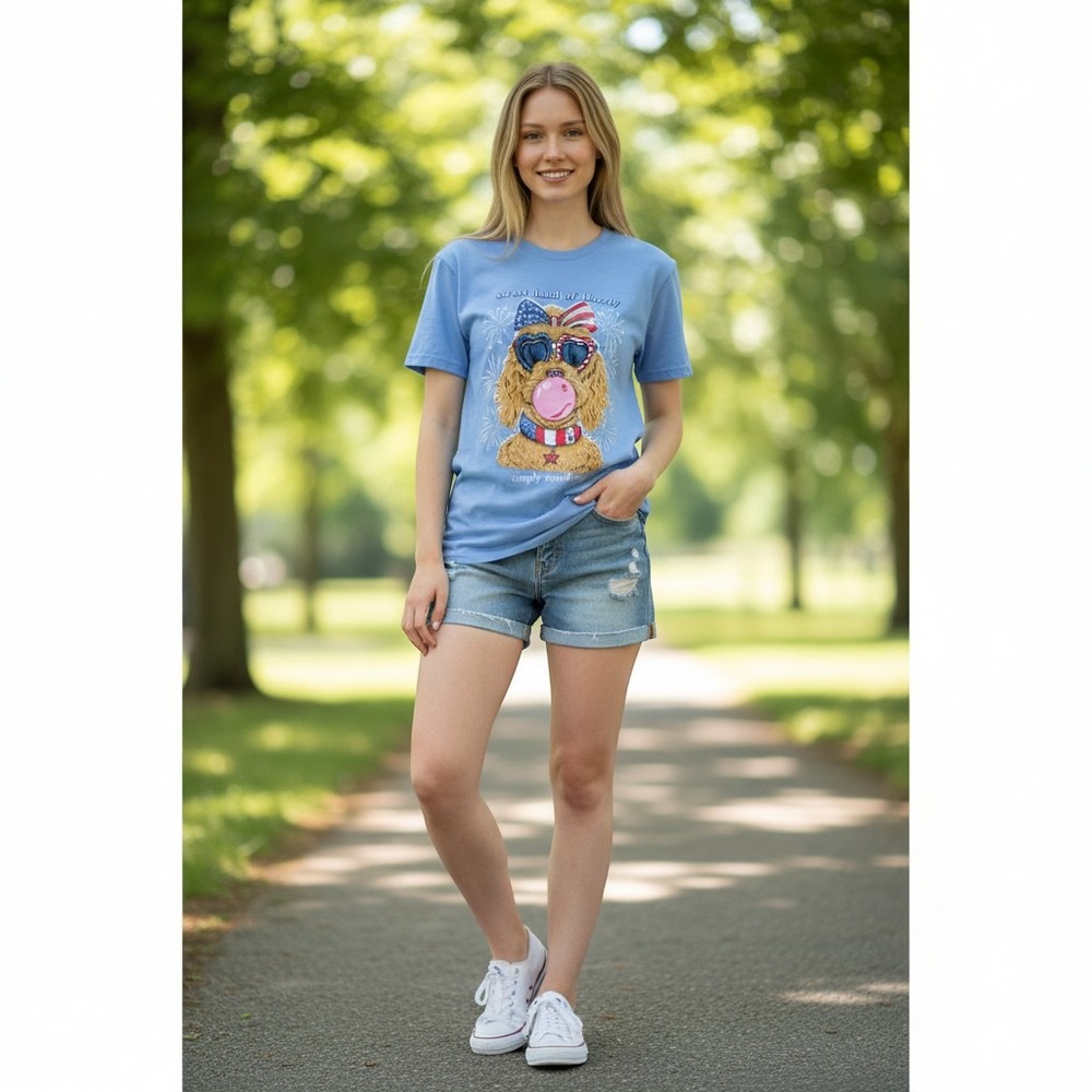 Simply Southern T-Shirt Small Blue NEW Dog Patriotic Sweet Land of Liberty Tee